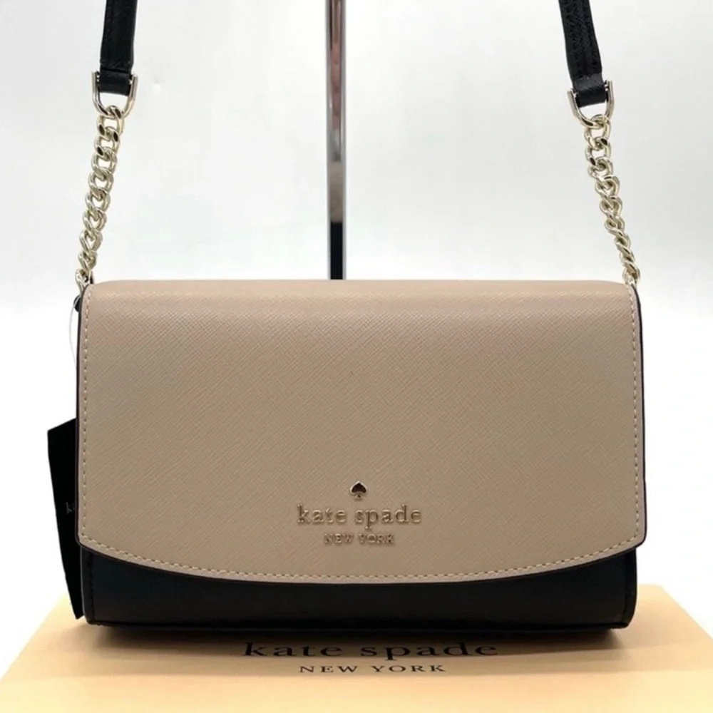 Kate Spade Staci Small Flap Crossbody Bag Tan/Black - Picture 2 of 9